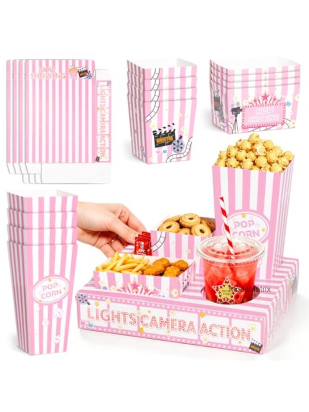 16 Pc Movie Night Snack Trays Popcorn Holders Party Supplies Set Serves 4